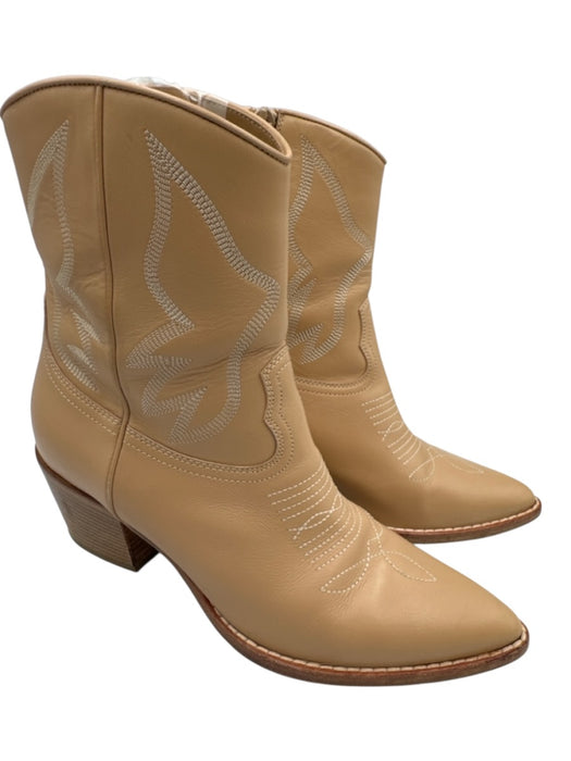 Valentino Shoe Size 39.5 Beige Side Zip Western Stacked Heel Mid Calf Boots Beige / 39.5