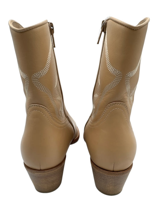 Valentino Shoe Size 39.5 Beige Side Zip Western Stacked Heel Mid Calf Boots Beige / 39.5