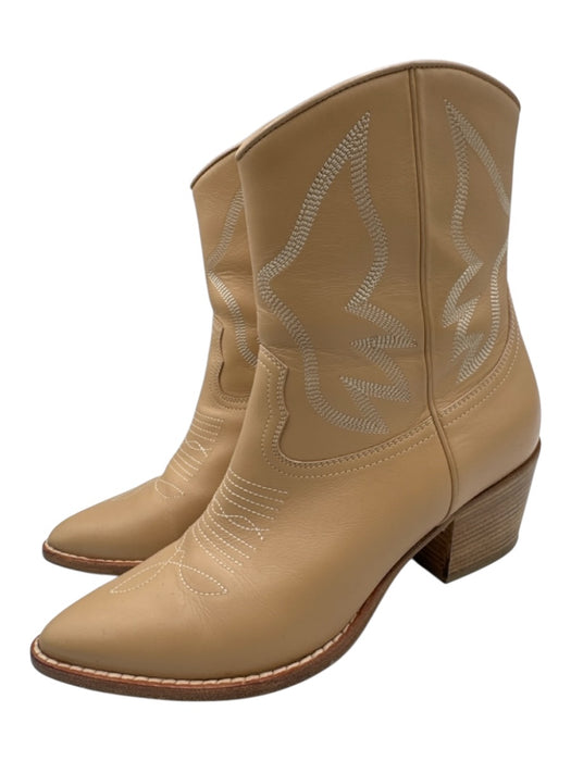 Valentino Shoe Size 39.5 Beige Side Zip Western Stacked Heel Mid Calf Boots Beige / 39.5