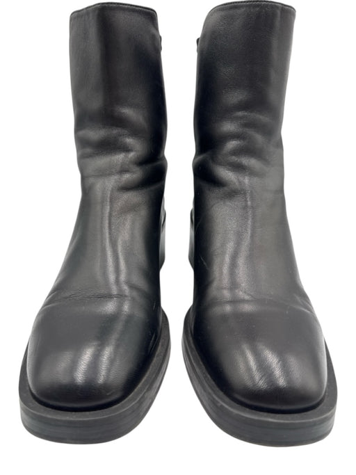Stuart Weitzman Shoe Size 8.5 Black Leather & Textile Upper Stacked Heel Boots Black / 8.5
