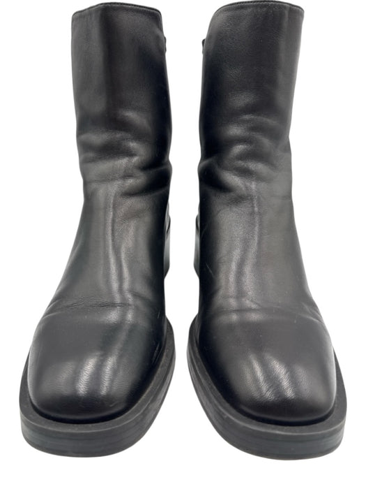 Stuart Weitzman Shoe Size 8.5 Black Leather & Textile Upper Stacked Heel Boots Black / 8.5