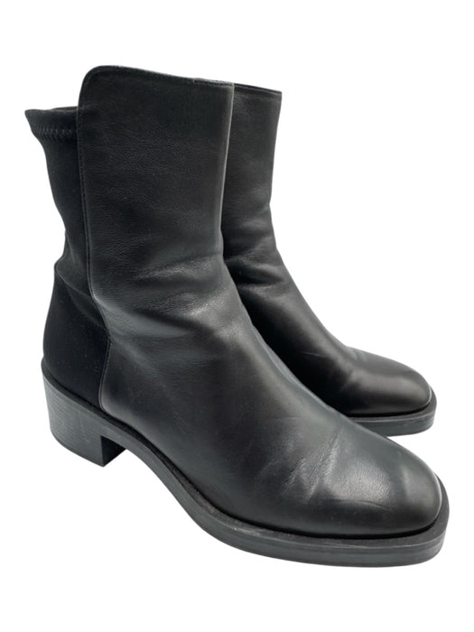 Stuart Weitzman Shoe Size 8.5 Black Leather & Textile Upper Stacked Heel Boots Black / 8.5