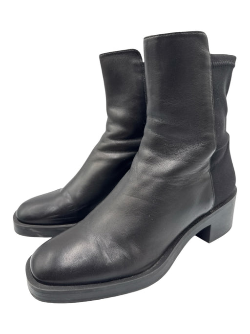 Stuart Weitzman Shoe Size 8.5 Black Leather & Textile Upper Stacked Heel Boots Black / 8.5