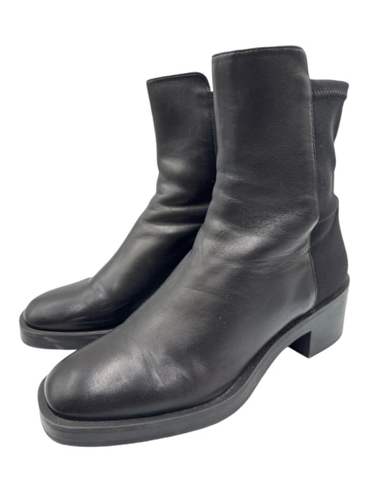 Stuart Weitzman Shoe Size 8.5 Black Leather & Textile Upper Stacked Heel Boots Black / 8.5