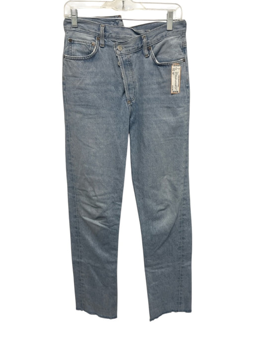 Agolde Size 26 Light Wash Cotton Frayed Edges High Rise Asymmetric Waist Jeans Light Wash / 26