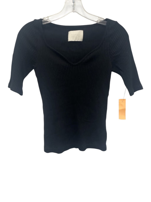 Citizens of Humanity Size S Black Tencel Blend Ribbed Knit V Neck Top Black / S