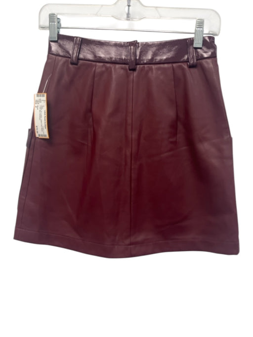Staud Size 2 Purple PU Leather Patent Trim Button Front Mini Skirt Purple / 2