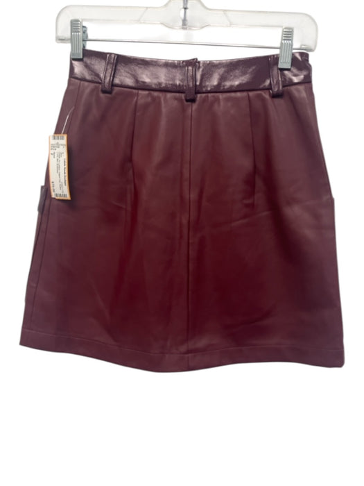Staud Size 2 Purple PU Leather Patent Trim Button Front Mini Skirt Purple / 2