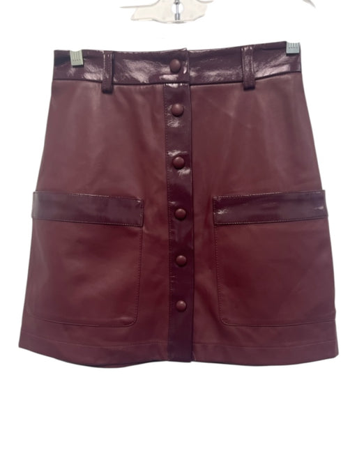 Staud Size 2 Purple PU Leather Patent Trim Button Front Mini Skirt Purple / 2