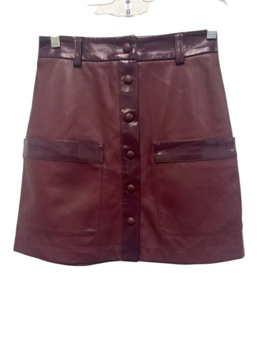Staud Size 2 Purple PU Leather Patent Trim Button Front Mini Skirt Purple / 2