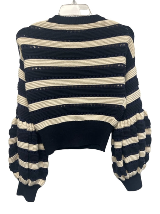 Self Portrait Size M Navy blue & Cream Cotton Blend Open Knit Stripe Sweater Navy blue & Cream / M