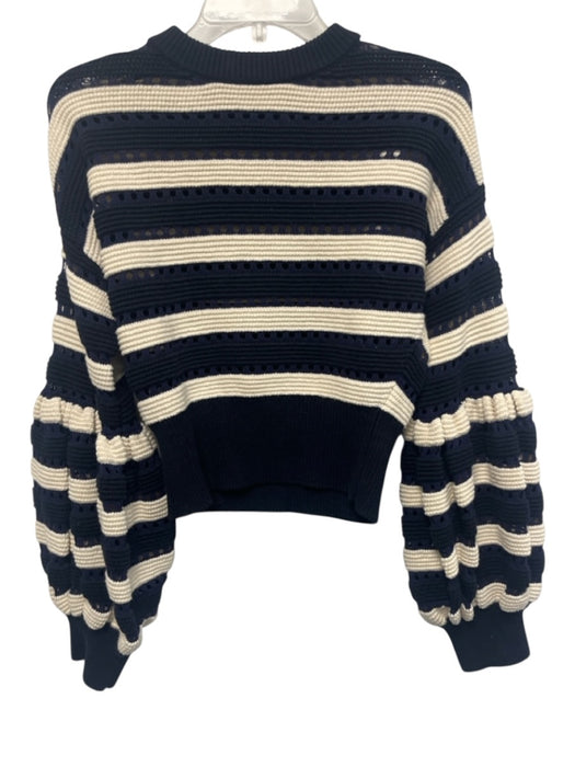 Self Portrait Size M Navy blue & Cream Cotton Blend Open Knit Stripe Sweater Navy blue & Cream / M