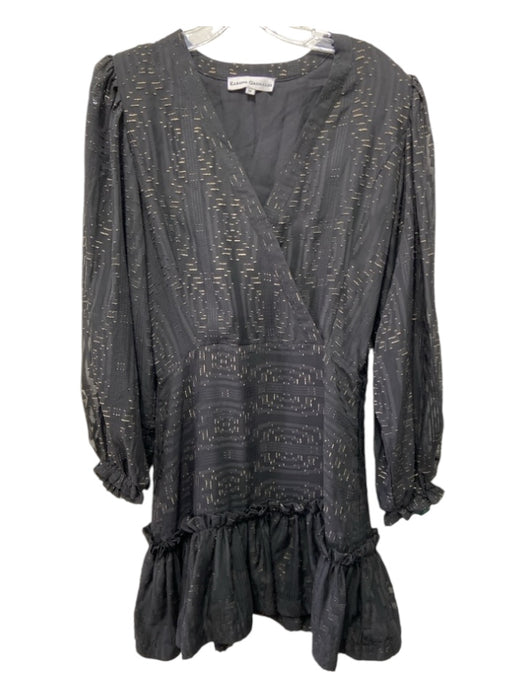 Karina Grimaldi Size M Black & Gold Polyester Surplice Long Sleeve Mini Dress Black & Gold / M