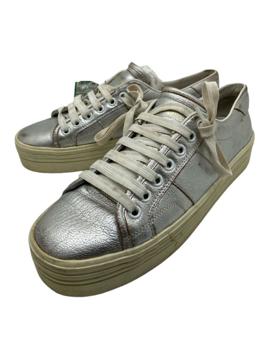 Saint Laurent Shoe Size 8.5 Silver & Cream Leather Laces Metallic Sneakers Silver & Cream / 8.5