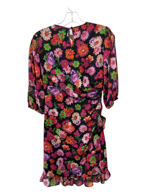 Marella Size 0 Black & Pink Print Polyester Floral Half Puff Sleeve Dress Black & Pink Print / 0