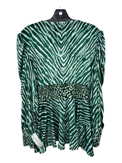 Rococo Sand Size S Green, White & Blue Viscose Velvet Animal Print V Neck Top Green, White & Blue / S