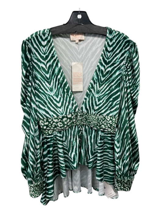 Rococo Sand Size S Green, White & Blue Viscose Velvet Animal Print V Neck Top Green, White & Blue / S