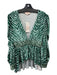 Rococo Sand Size S Green, White & Blue Viscose Velvet Animal Print V Neck Top Green, White & Blue / S