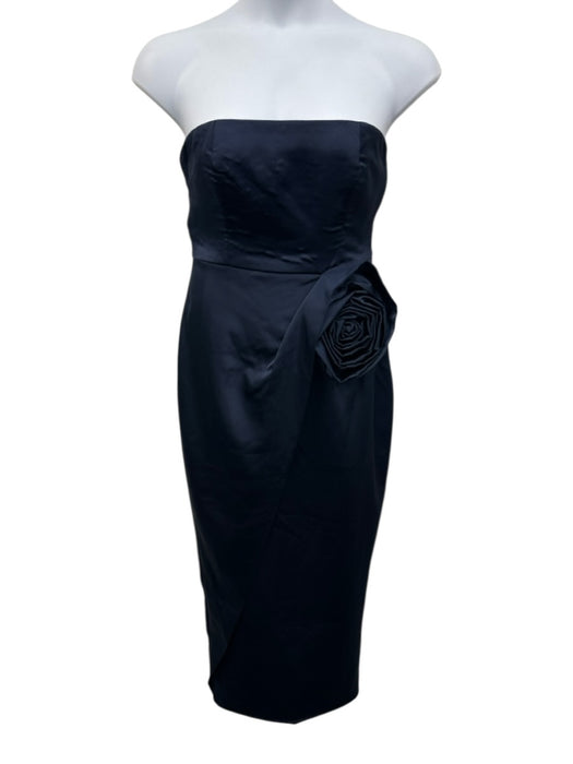 Ronny Kobo Size Large Navy Blue Polyester Strapless Rose Satin Back Slit Gown Navy Blue / Large