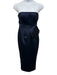 Ronny Kobo Size Large Navy Blue Polyester Strapless Rose Satin Back Slit Gown Navy Blue / Large