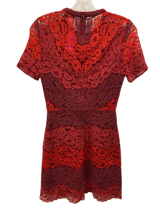 Sandro Size 1 Pink & Burgundy Polyamide Short Sleeve Floral Lace Striped Dress Pink & Burgundy / 1