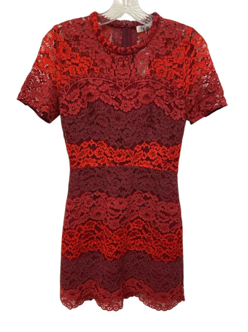Sandro Size 1 Pink & Burgundy Polyamide Short Sleeve Floral Lace Striped Dress Pink & Burgundy / 1