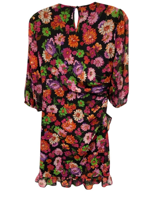 Marella Size 0 Black, Red, Green Polyester Half Puff Sleeve Floral Pleated Dress Black, Red, Green / 0