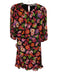 Marella Size 0 Black, Red, Green Polyester Half Puff Sleeve Floral Pleated Dress Black, Red, Green / 0