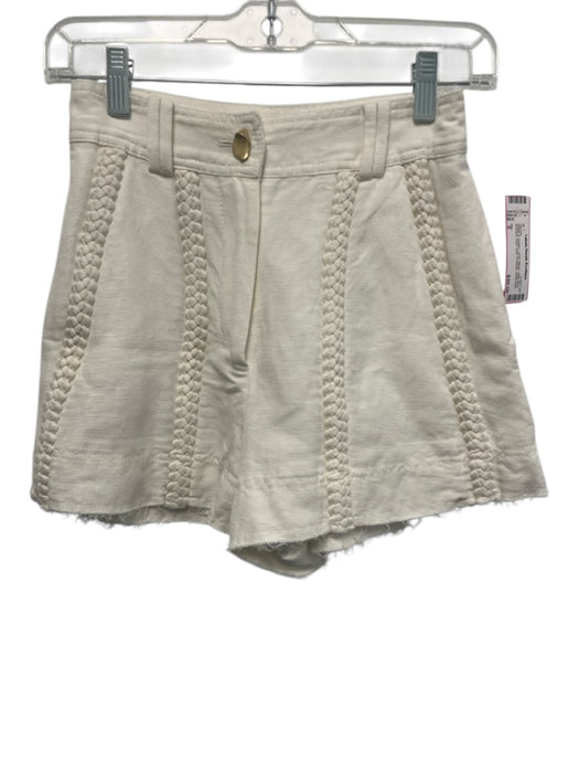 Aje. Size 6 White & Cream Linen Blend High Rise Braided Raw Hem Pockets Shorts White & Cream / 6