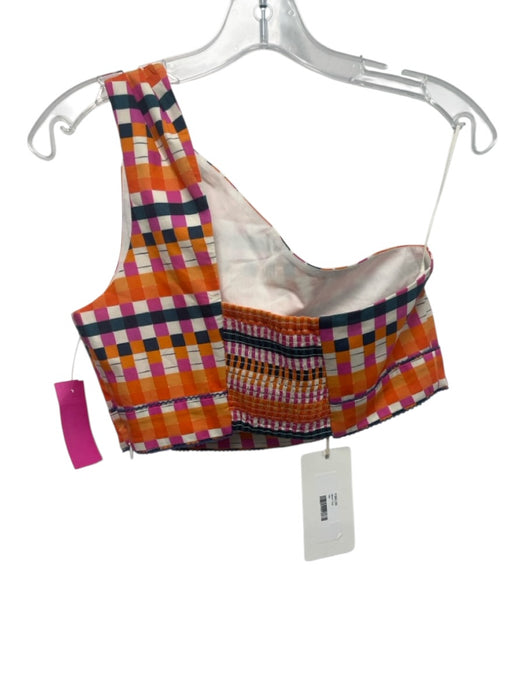 De Loreta Size Small Pink, Orange, Blue Cotton Sleeveless Plaid One Shoulder Top Pink, Orange, Blue / Small