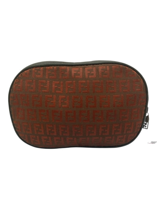 Fendi Orange & Green Leather & Canvas Zip Close Zucca Cosmetic Bag Bag Orange & Green / Small