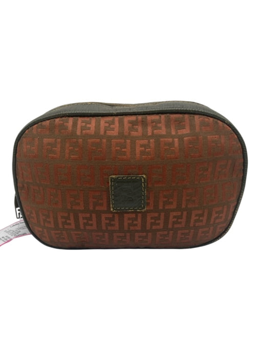 Fendi Orange & Green Leather & Canvas Zip Close Zucca Cosmetic Bag Bag Orange & Green / Small