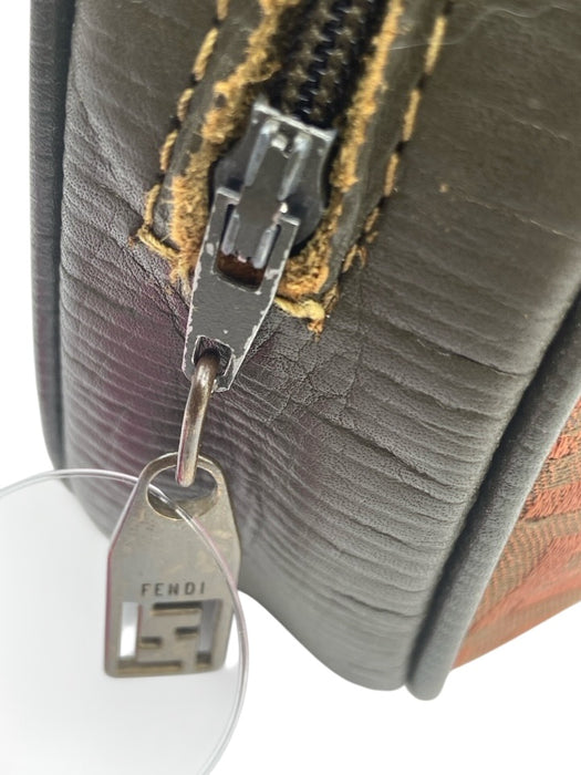 Fendi Orange & Green Leather & Canvas Zip Close Zucca Cosmetic Bag Bag Orange & Green / Small