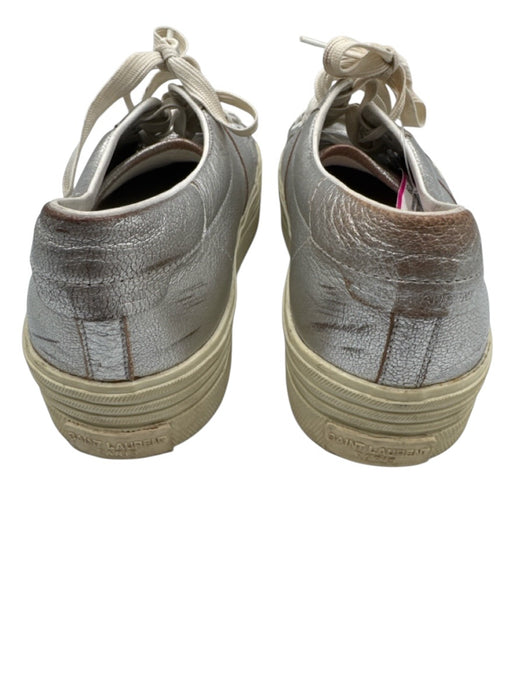 Saint Laurent Shoe Size 39 Silver Leather Upper Round Toe lace up Sneakers Silver / 39