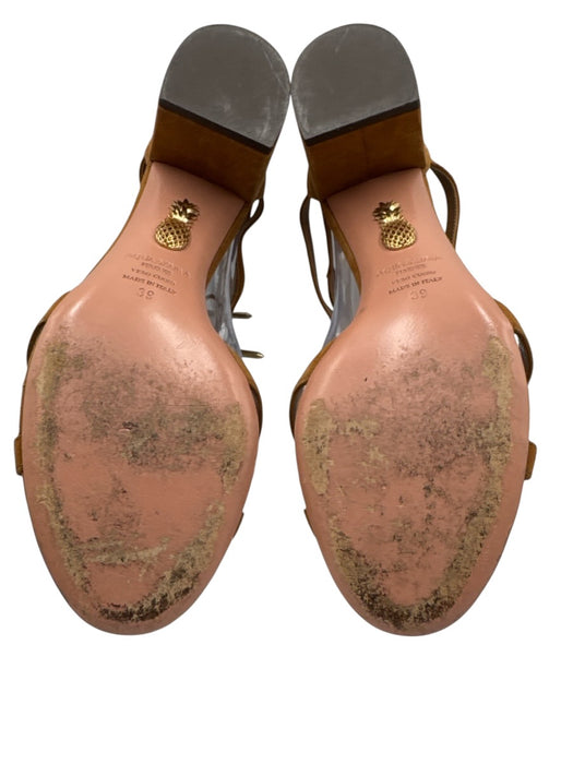Aquazzura Shoe Size 39 Brown Leather Suede Cut Out lace up Open Toe Sandals Brown / 39