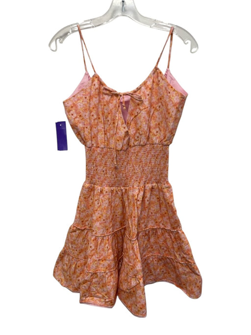 Peixoto Size S Pink & Orange Cotton Shirred Waist Floral Tie Back Mini Dress Pink & Orange / S
