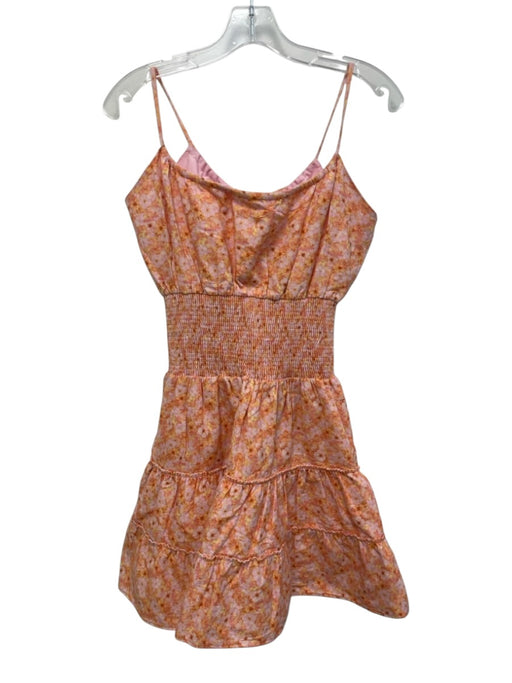 Peixoto Size S Pink & Orange Cotton Shirred Waist Floral Tie Back Mini Dress Pink & Orange / S