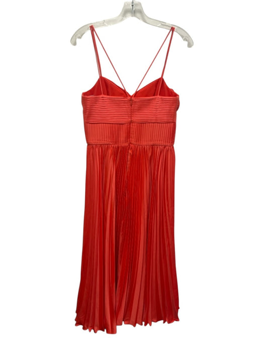 AMUR Size 4 Coral Orange Polyester Pleated V Neck Spaghetti Strap Midi Dress Coral Orange / 4