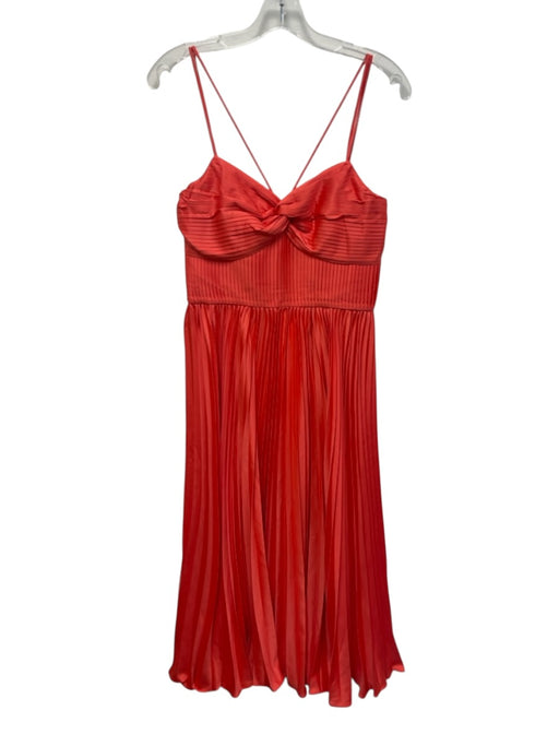 AMUR Size 4 Coral Orange Polyester Pleated V Neck Spaghetti Strap Midi Dress Coral Orange / 4