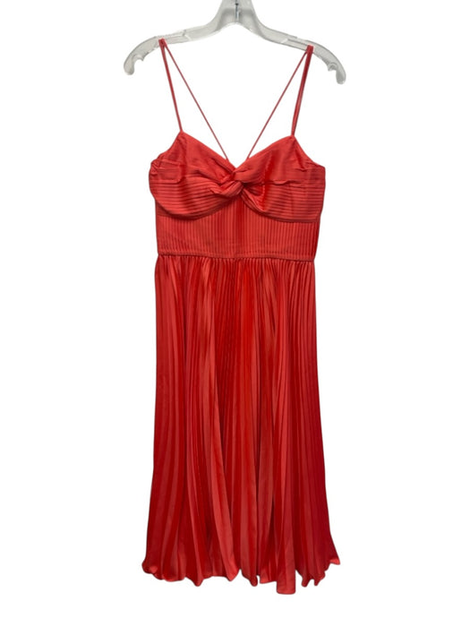 AMUR Size 4 Coral Orange Polyester Pleated V Neck Spaghetti Strap Midi Dress Coral Orange / 4