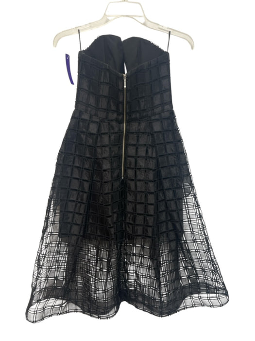 Nicholas Size 4 Black Polyester Overlay Windowpane Strapless Knee length Dress Black / 4