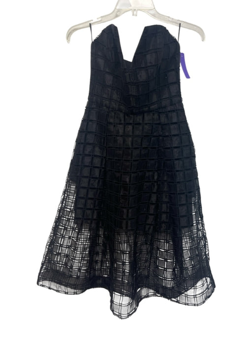 Nicholas Size 4 Black Polyester Overlay Windowpane Strapless Knee length Dress Black / 4