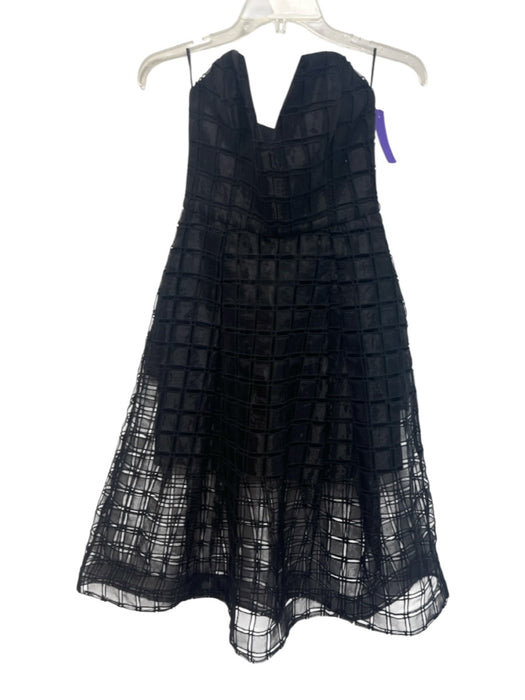 Nicholas Size 4 Black Polyester Overlay Windowpane Strapless Knee length Dress Black / 4