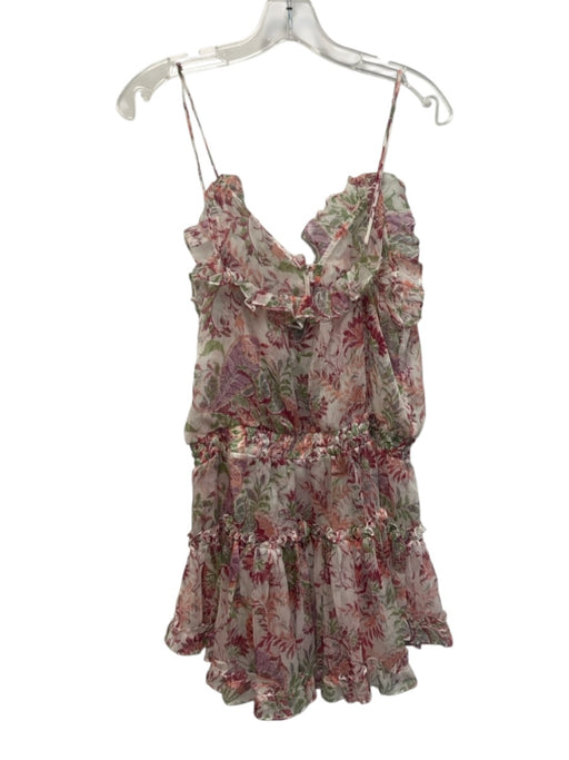 Misa Size L Pink, Green, White Polyester Floral Ruffle Mini Dress Pink, Green, White / L