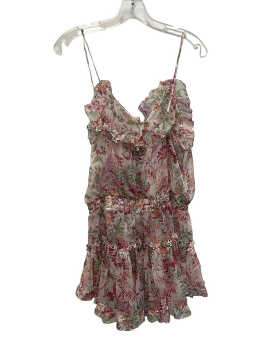 Misa Size L Pink, Green, White Polyester Floral Ruffle Mini Dress Pink, Green, White / L