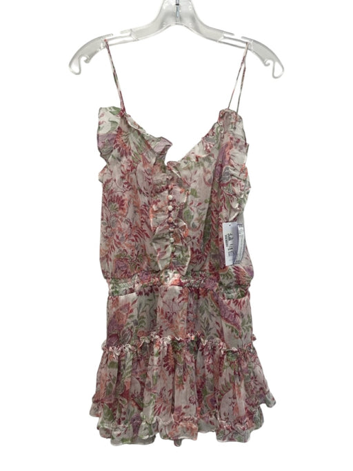 Misa Size L Pink, Green, White Polyester Floral Ruffle Mini Dress Pink, Green, White / L