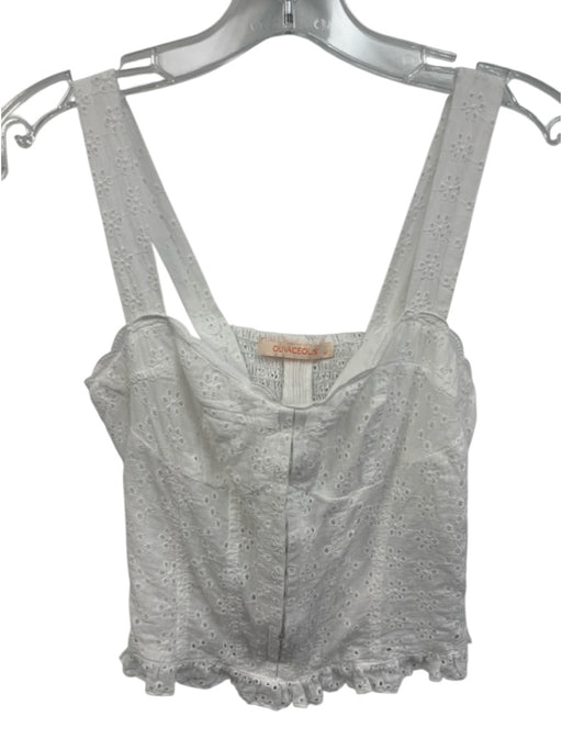Olivaceous Size M White Cotton Eyelet Ruffle Trim Sleeveless Bustier Top White / M