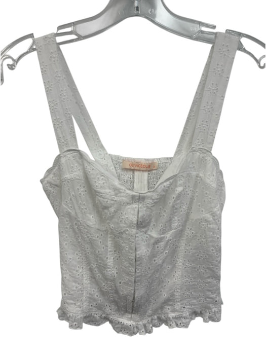 Olivaceous Size M White Cotton Eyelet Ruffle Trim Sleeveless Bustier Top White / M