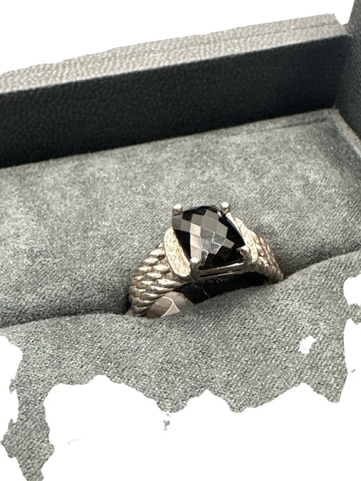 David Yurman Black & Silver 925 Sterling Silver onyx & diamond 3 Strand Ring Black & Silver