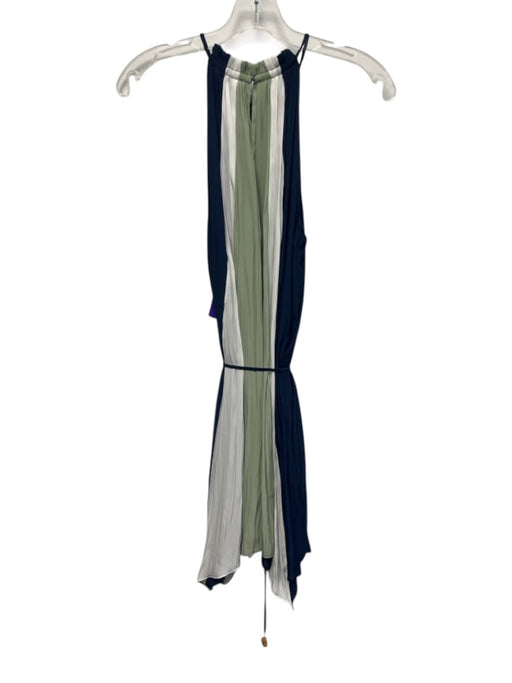 Ramy Brook Size S Navy, White, Green Polyester Sleeveless Striped Ruffle Dress Navy, White, Green / S